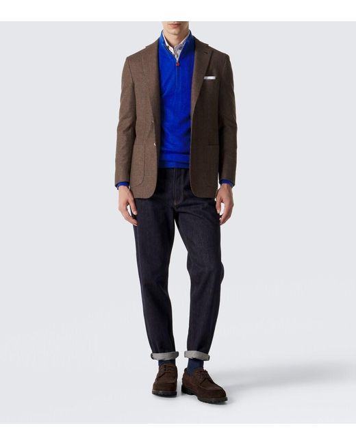Kiton Blue Cashmere Half-Zip Sweater for men
