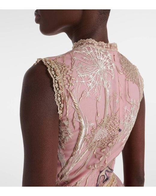 Costarellos Pink Embroidered Tulle Gown