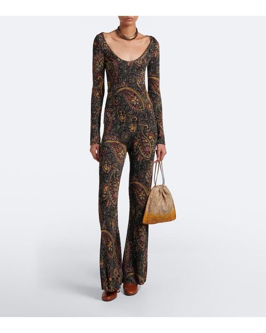 Etro Gray Paisley Jacquard Flared Pants