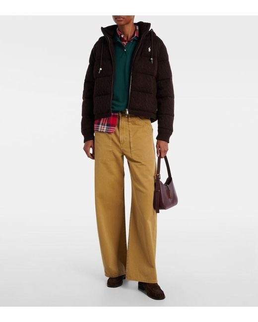Polo Ralph Lauren Brown Cable-Knit Wool And Cashmere Puffer Jacket
