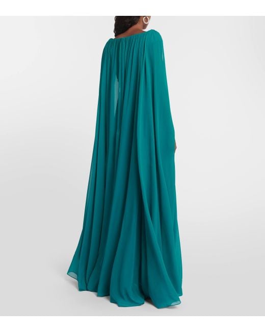 Robe longue en soie melangee Elie Saab en coloris Green