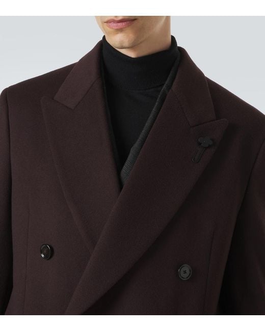 Lardini Brown Double-Breasted Wool Coat for men