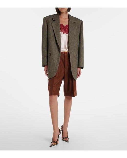 Saint Laurent Brown Herringbone Wool-Blend Blazer