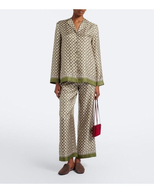 Max Mara Natural Printed Silk Wide-Leg Pants