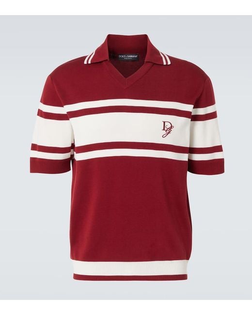 Polo De Seda Y Algodón Con Logotipo Bordado Dolce & Gabbana de hombre de color Red