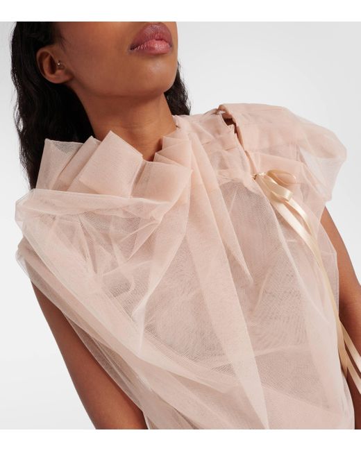Simone Rocha Natural Bow-detail Gathered Tulle Minidress