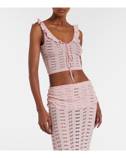 AYA MUSE Pink Ruffled Pointelle Crop Top