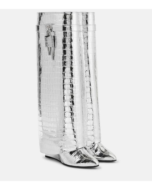 Givenchy White Shark Lock Croc-Effect Leather Knee-High Boots