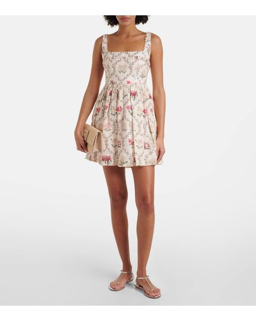 Vestido Corto Barbara De Lino Floral Agua Bendita de color Natural