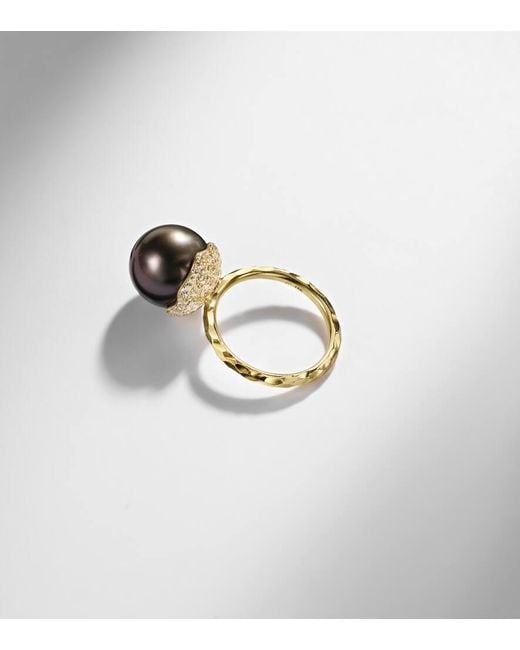 Octavia Elizabeth White Ring Orb Aus 18Kt Gelbgold Mit Diamanten Und Tahitiperle