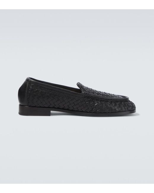 Bottega Veneta Black Silenzio Intrecciato Leather Loafers for men
