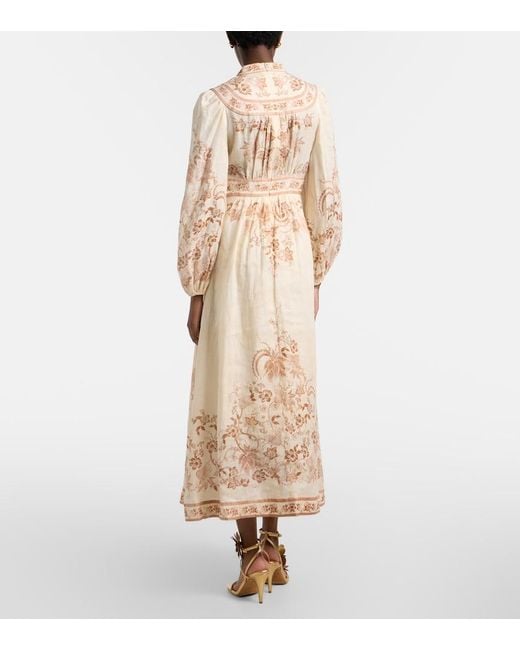 Zimmermann Natural Indra Floral Linen Midi Dress