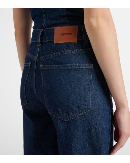 ROTATE BIRGER CHRISTENSEN Blue Asymmetric High-Rise Straight Jeans