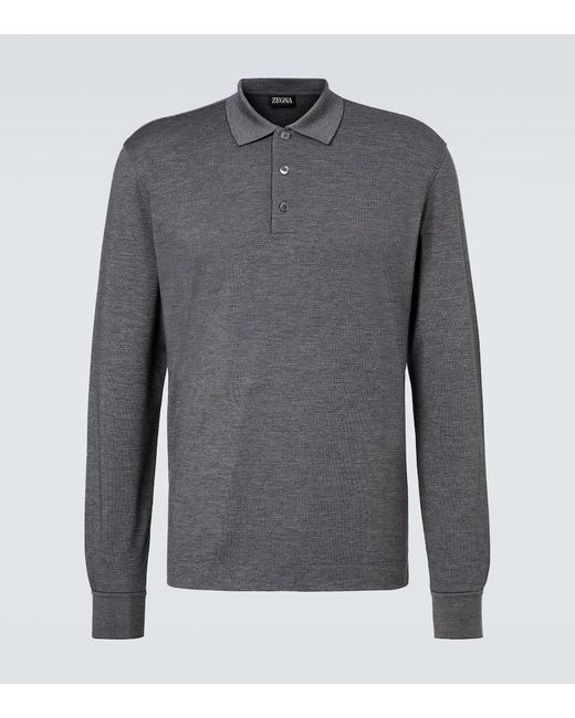 Zegna Gray Cotton And Silk Polo Shirt for men
