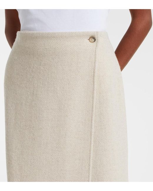 Polo Ralph Lauren Natural Fringed Herringbone Wool-Blend Wrap Skirt