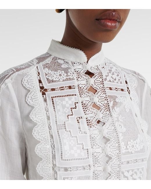 Zimmermann White Floral Lace Ramie Shirt