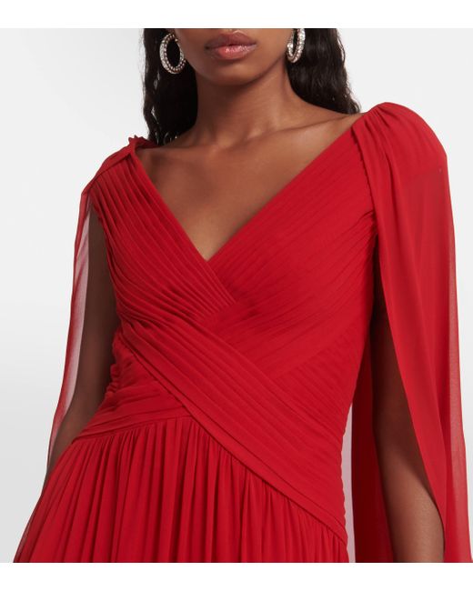 Elie Saab Red Draped V-neck Silk Gown