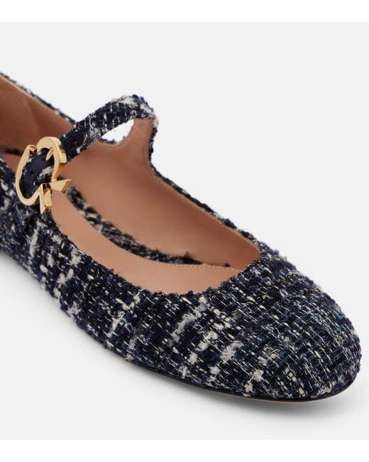 Gianvito Rossi Blue Mary Ribbon Boucle Mary Jane Flats