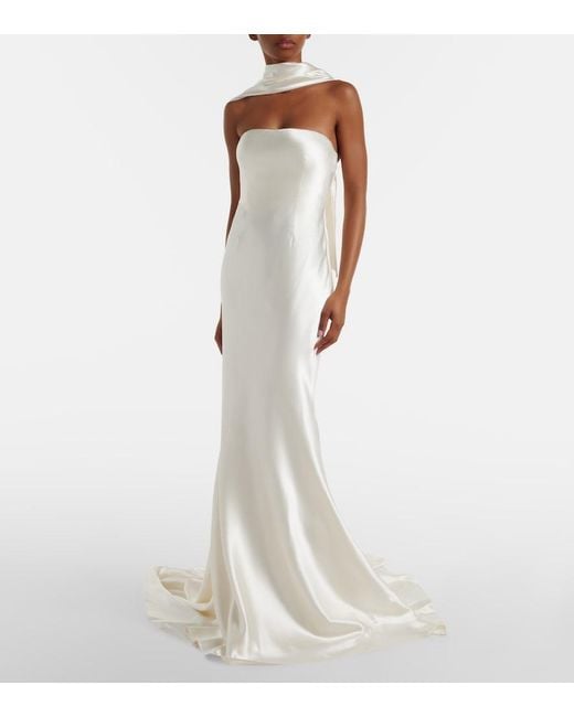 Danielle Frankel White Bridal River Silk And Wool Bustier Gown
