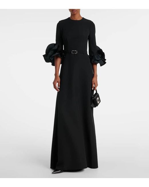 Safiyaa Black Belted Ruffled Crepe Gown