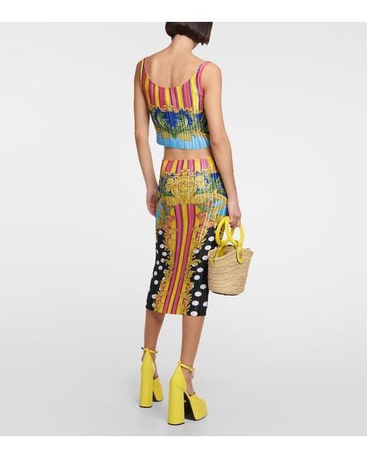 Versace Multicolor Medusa Palm Springs Plisse Midi Skirt