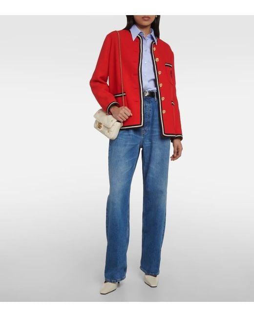 Gucci Red Tweed Jacket With Round Interlocking G