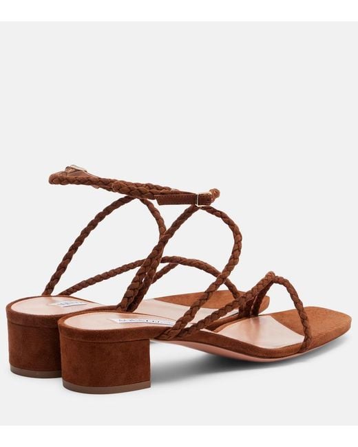 Aquazzura Brown Luca Braided Suede Sandals