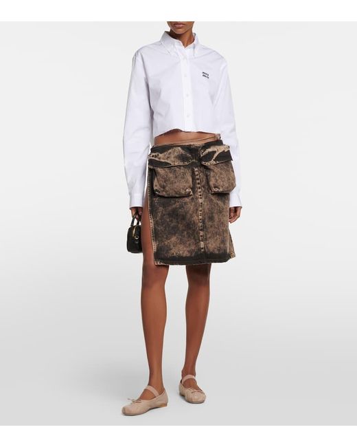 Miu Miu Gray Denim Midi Skirt