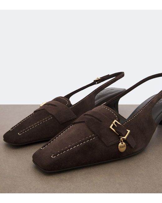 Tod's Brown Suede Slingback Pumps