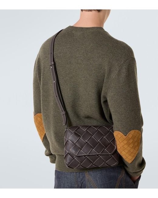 Bottega Veneta Black Diago Intreccio Leather Crossbody Bag for men