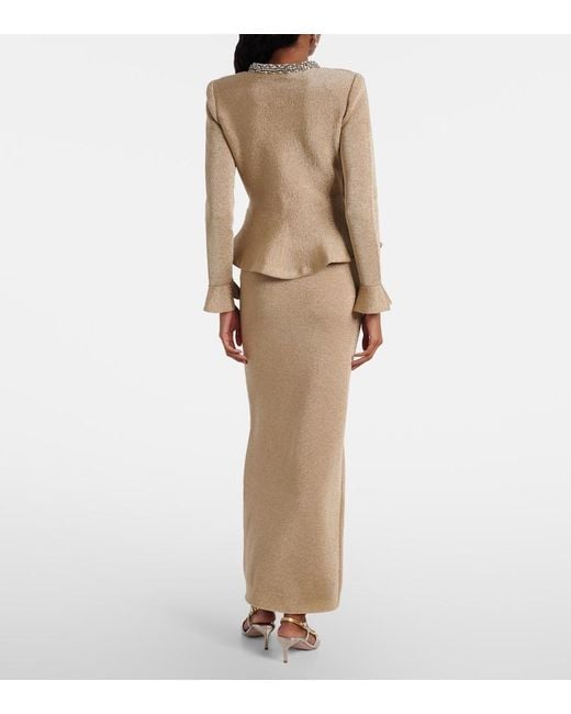 Self-Portrait Natural Crystal-Embellished Peplum Lame Maxi Dress
