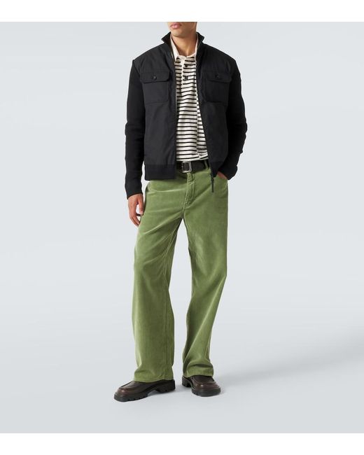 Moncler Black Virgin Wool And Suede Zip-Up Down Cardigan for men
