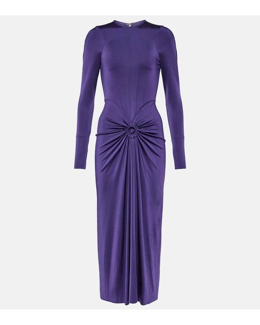 Victoria Beckham Purple Gathered Midi Dress