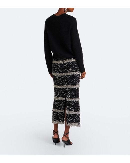 Costarellos Black Marice Crystal-Embellished Midi Skirt