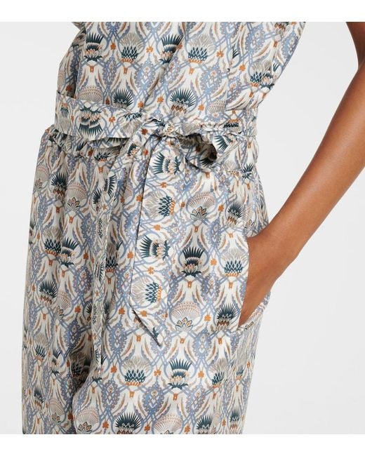Loro Piana Gray Nadia Printed Silk Shantung Jumpsuit