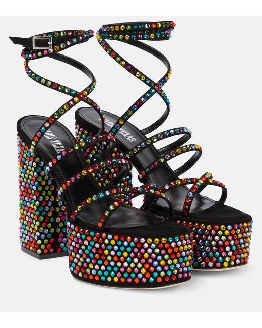 Paris Texas Black Holly Evita Embellished Leather Sandals