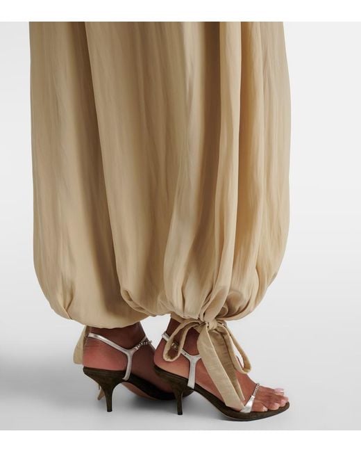 Chloé Natural Pleated Satin Balloon Pants