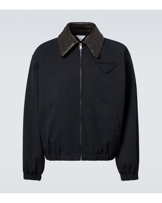 Bottega Veneta Black Intrecciato Leather-Trimmed Canvas Blouson for men