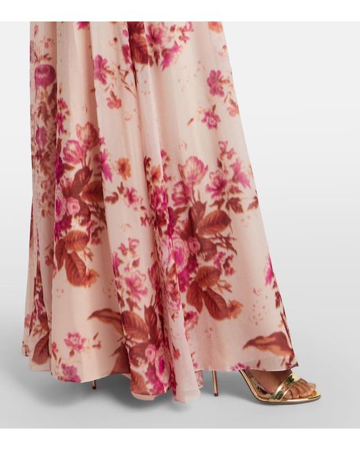 Erdem Red Floral Neck-Tie Silk Voile Gown