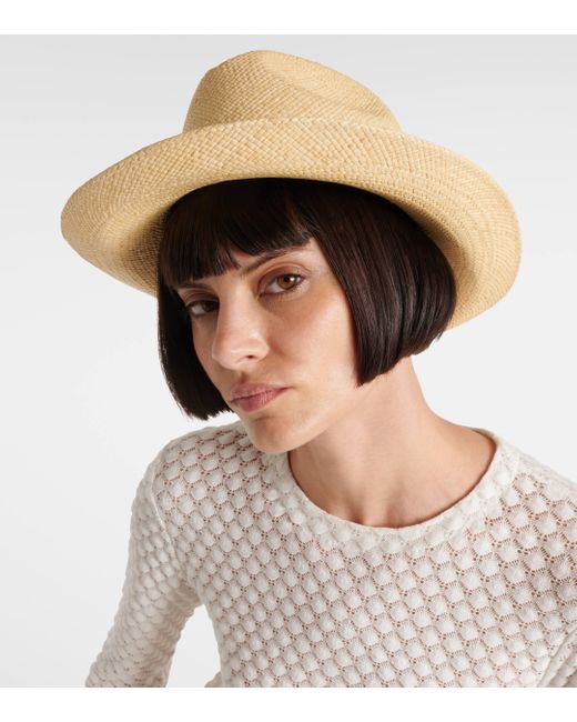 Chloé Natural Woody Logo Straw Panama Hat