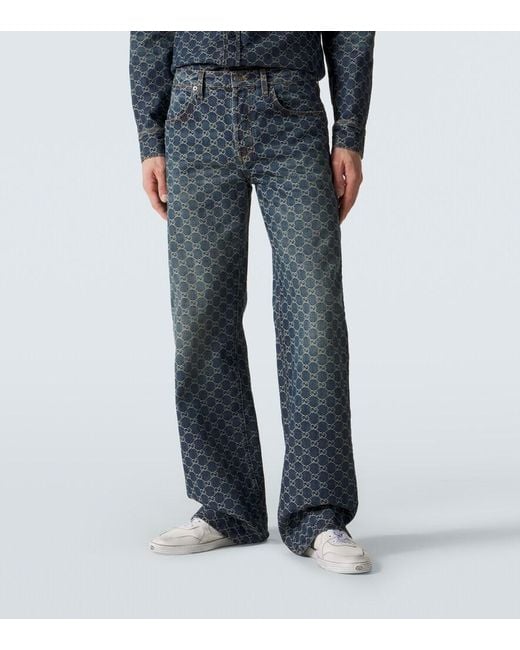 Gucci Flared Jeans Gg Aus Jacquard in Blue für Herren