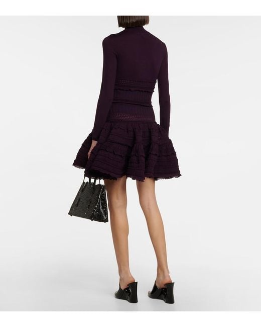 Alaïa Blue Alaia Ruffle Virgin Wool Minidress