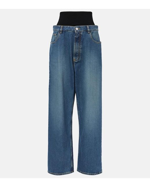 Alaïa Blue High-Rise Straight Jeans Mit Jersey