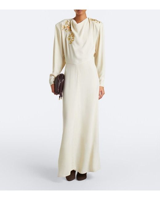 Isabel Marant Natural Samsha Embellished Crepe Maxi Dress