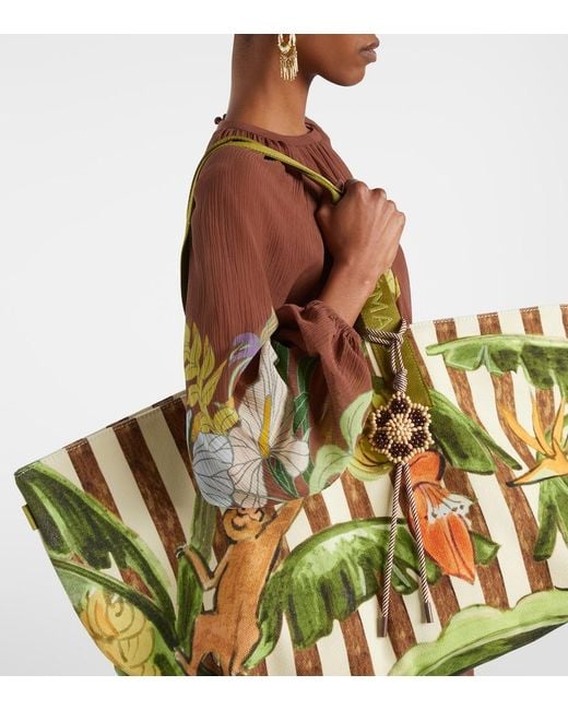 ALÉMAIS Green Toucan Tango Large Canvas Tote Bag