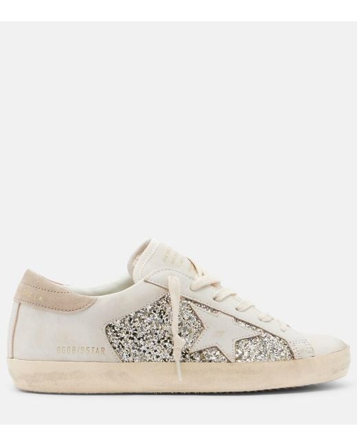 Golden Goose Deluxe Brand White Super Star Glitter Leather Sneakers