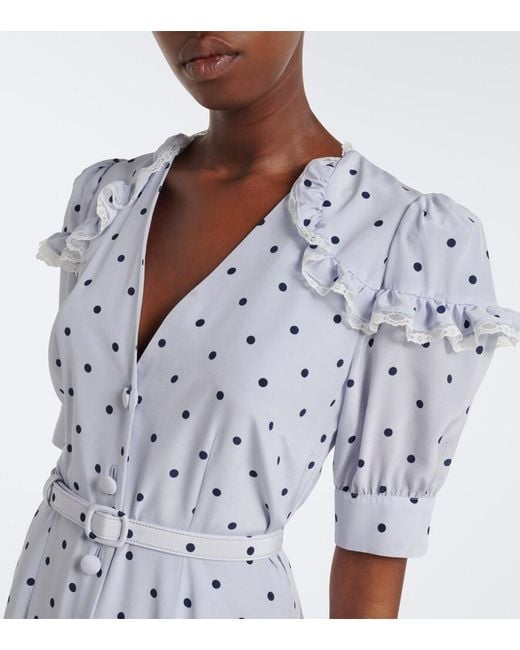 Alessandra Rich Blue Belted Polka-Dot Silk Midi Dress