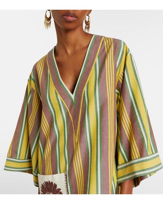 ALÉMAIS Green Clover Embroidered Striped Cotton Minidress