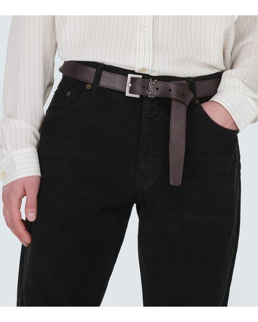 Saint Laurent Brown Cassandre Leather Belt for men