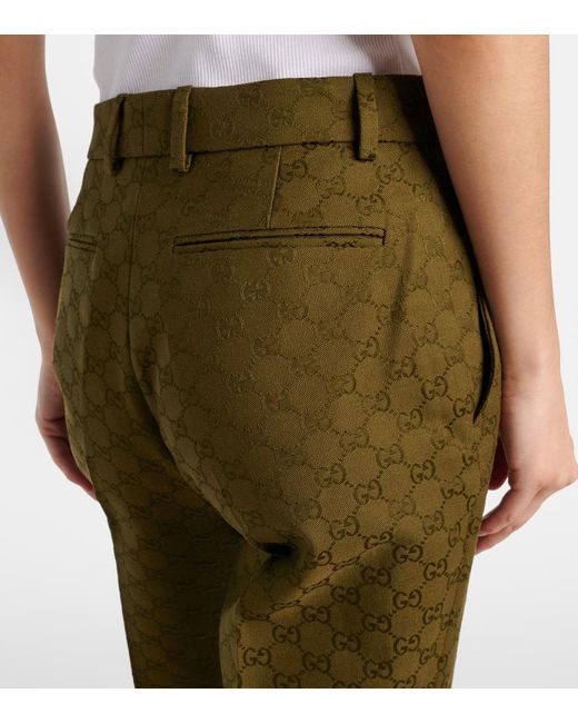 Pantalones Bootcut De Lona Gg En Mezcla De Algodon Gucci de color Green